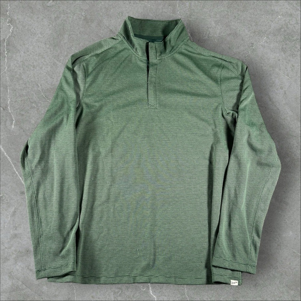 Duluth Trading Pullover Mens Large Green Knuckledown 1/4 Zip Grid Plaid Casual